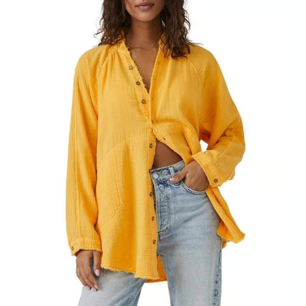 FREE PEOPLE Summer Daydream Button-Down Oversized Shirt 269 NEW 100% Cotton